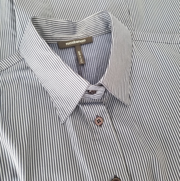 Roccobarocco Tops - New Roccobarocco Shirt Blue Stripe Size US 6